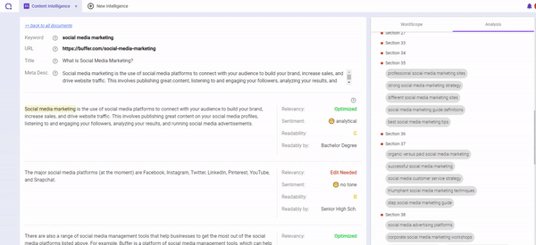 BiQ Content Intelligence identify each paragraph