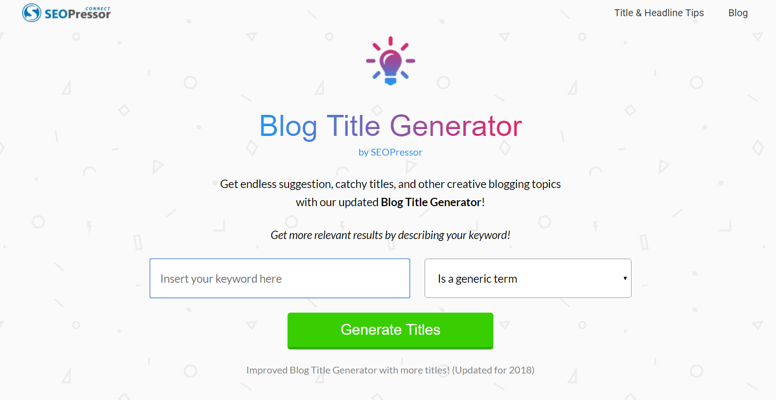 2018 Blog Title Generator SEOPressor