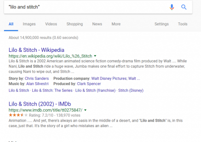 exact phrase lilo and stitch google search