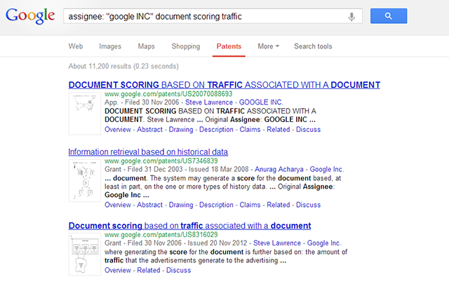 Google Patent - Higher traffic equals higher ranking