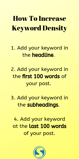 List of how to increase keyword density. 