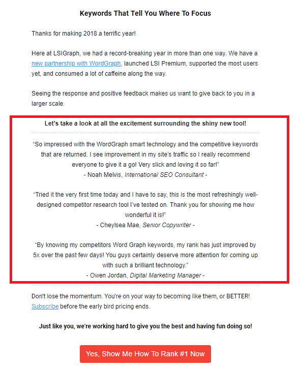 LSIGraph testimonial consideration email marketing