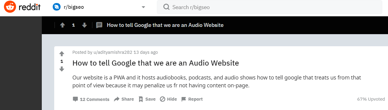 Reddit - How to tell Google that we are an Audio Website