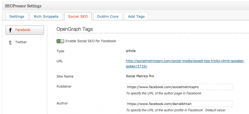 SEOPressor Social SEO Settings