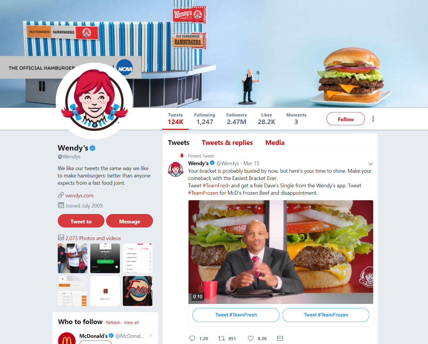 Wendy's Twitter profile